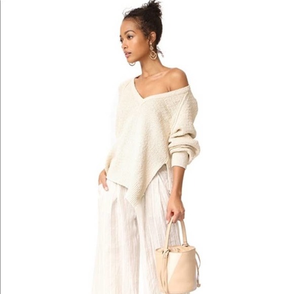 Free People Cream V-Neck Sweater - Picture 2 of 14
